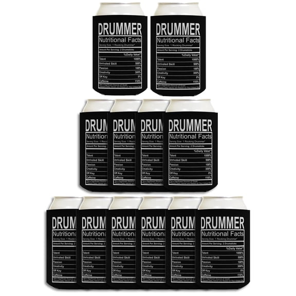 Musician Accessories Drummer Nutritional Facts Marching Band Gifts 12-Pack Can Drink Coolies
