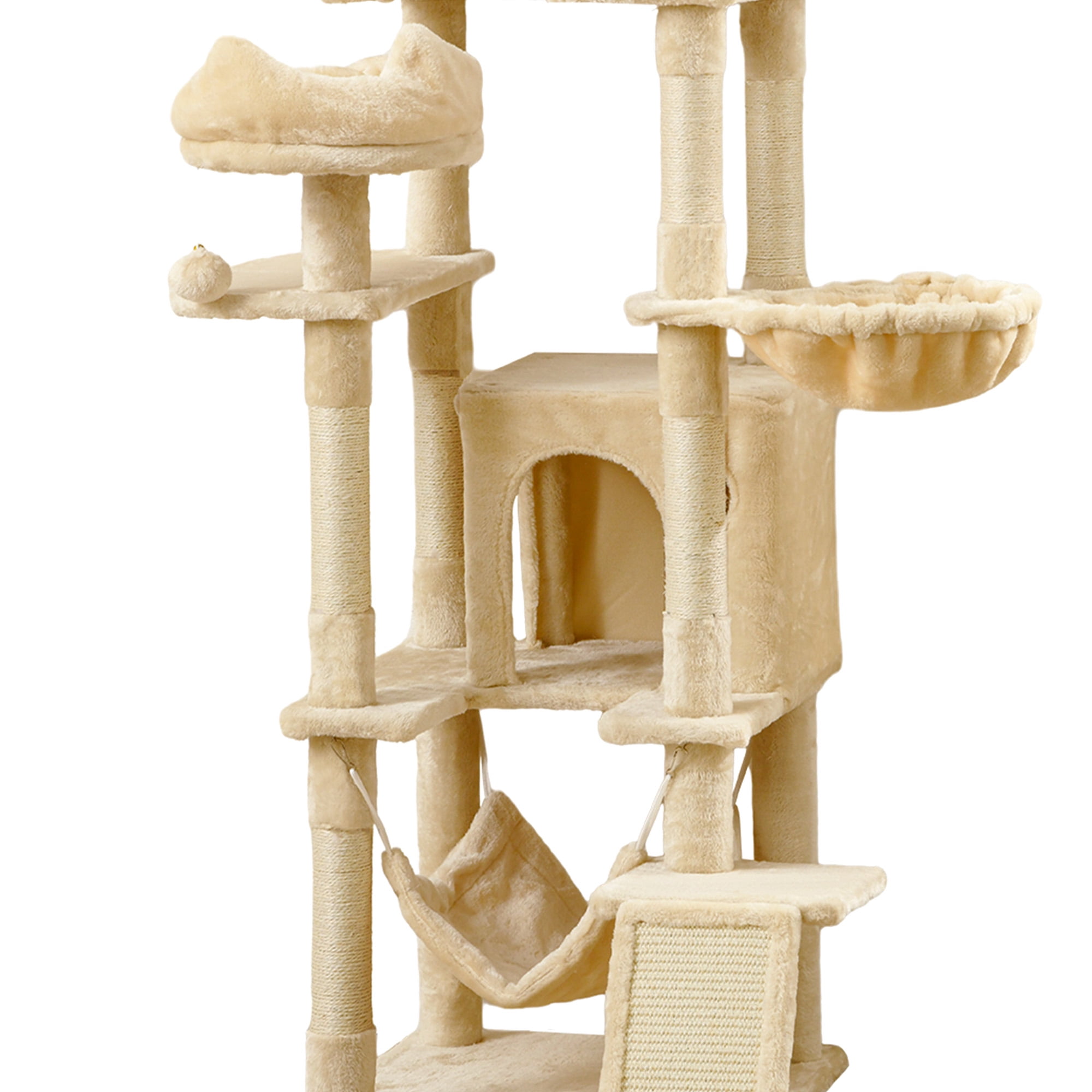 Uforic 75" Tall Cat Tree, Multi-Level Cat Tower with Condos, Hammocks, Scratching Posts, Beige