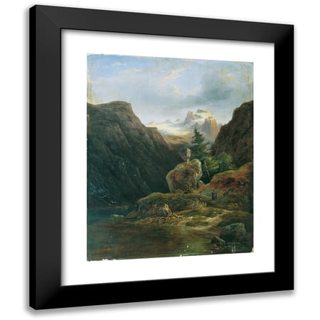 Wilhelm Steinfeld 12x14 Black Modern Framed Museum Art Print Titled - Vorderer Gosausee Against Dachstein (1848)
