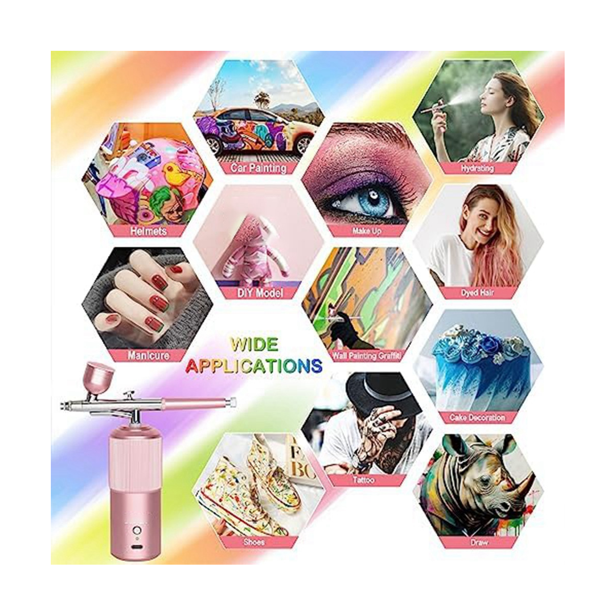 Airbrush Kit - Rechargeable Handheld Airbrush Compressor, Professional Cordless Auto Airb C595