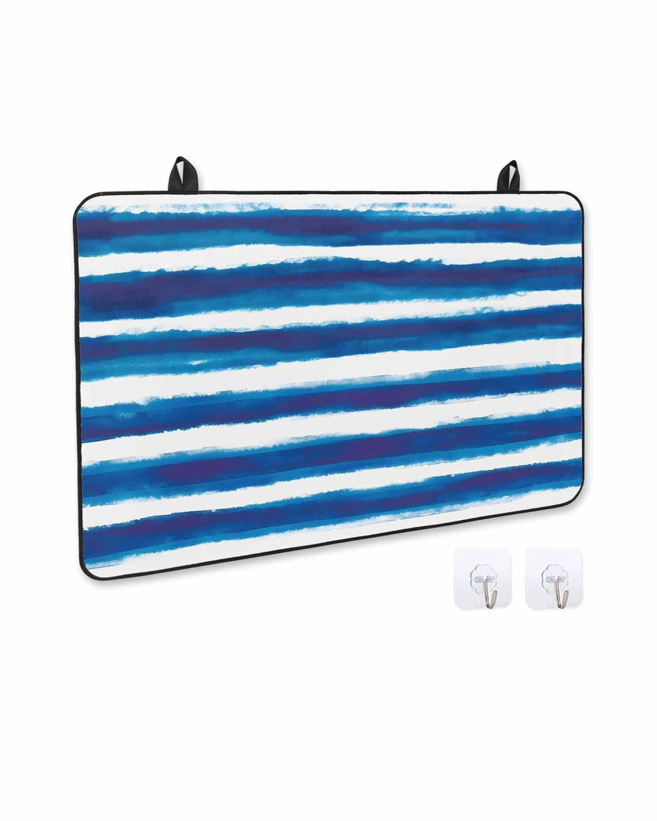 nqOlkjepod Large Induction Cooktop Protector Mat 24"x21", Blue Stripe Stove Top Covers for Electric Stove, Ocean Beach Watercolor White Geometric Stove Burner Cover Mats, Glass Top Stove Cover