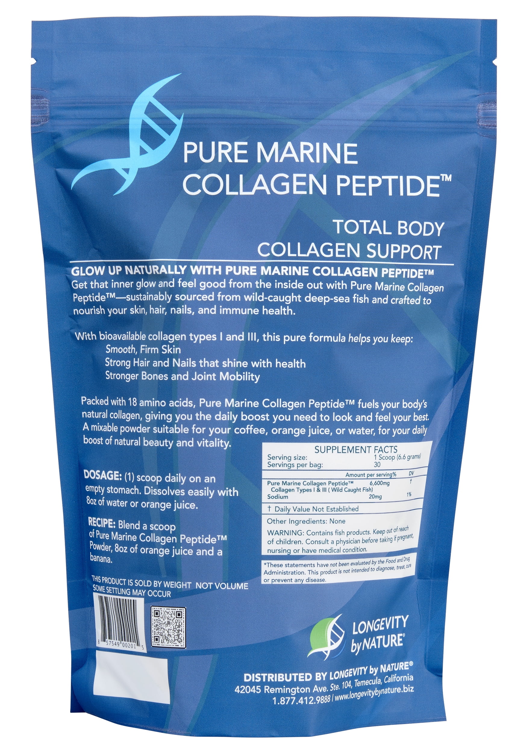 Longevity By Nature Marine Collagen Peptides Powder, Hydrolyzed Collagen Supplement, 7.1 Oz, 1 Each