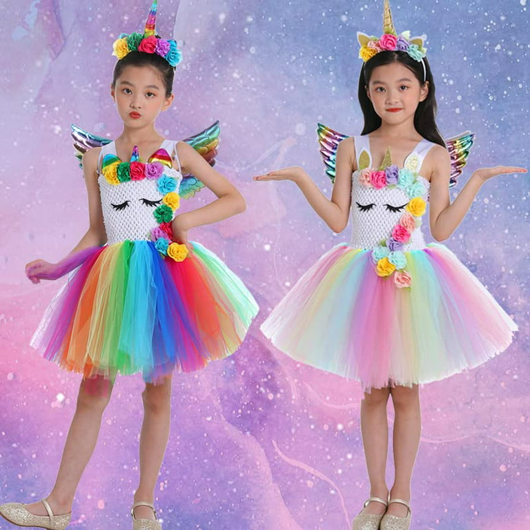 Sequin Unicorn Dress for Girls, 1-10Y with Headband Birthday Dance