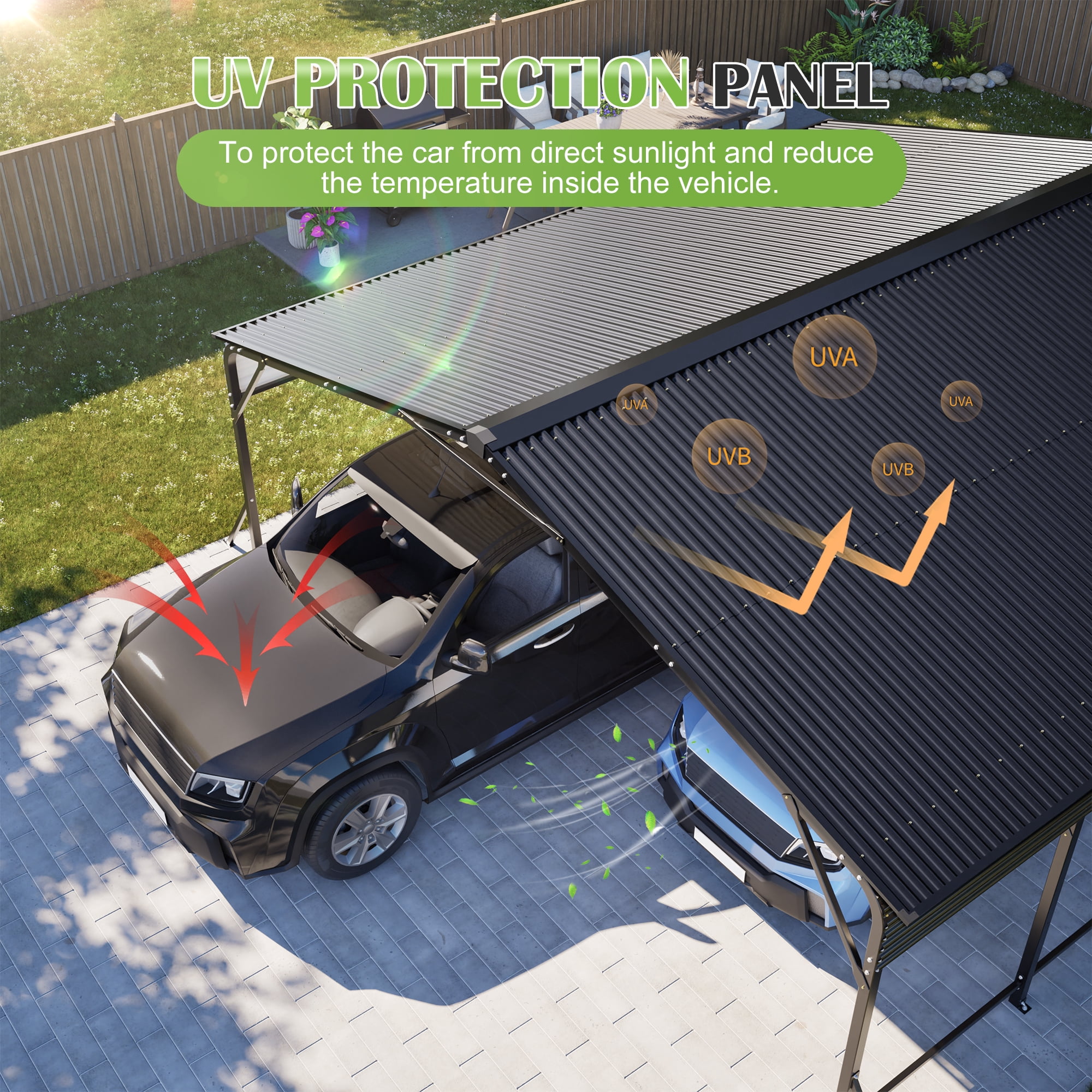 RocVanc Heavy Duty 20x20 ft Steel Carport Reinforced Frame & Base All-Weather Protection Portable Garage Shelter Outdoor Metal Carport Canopy for 2 Cars, Trucks, Boats, RVs