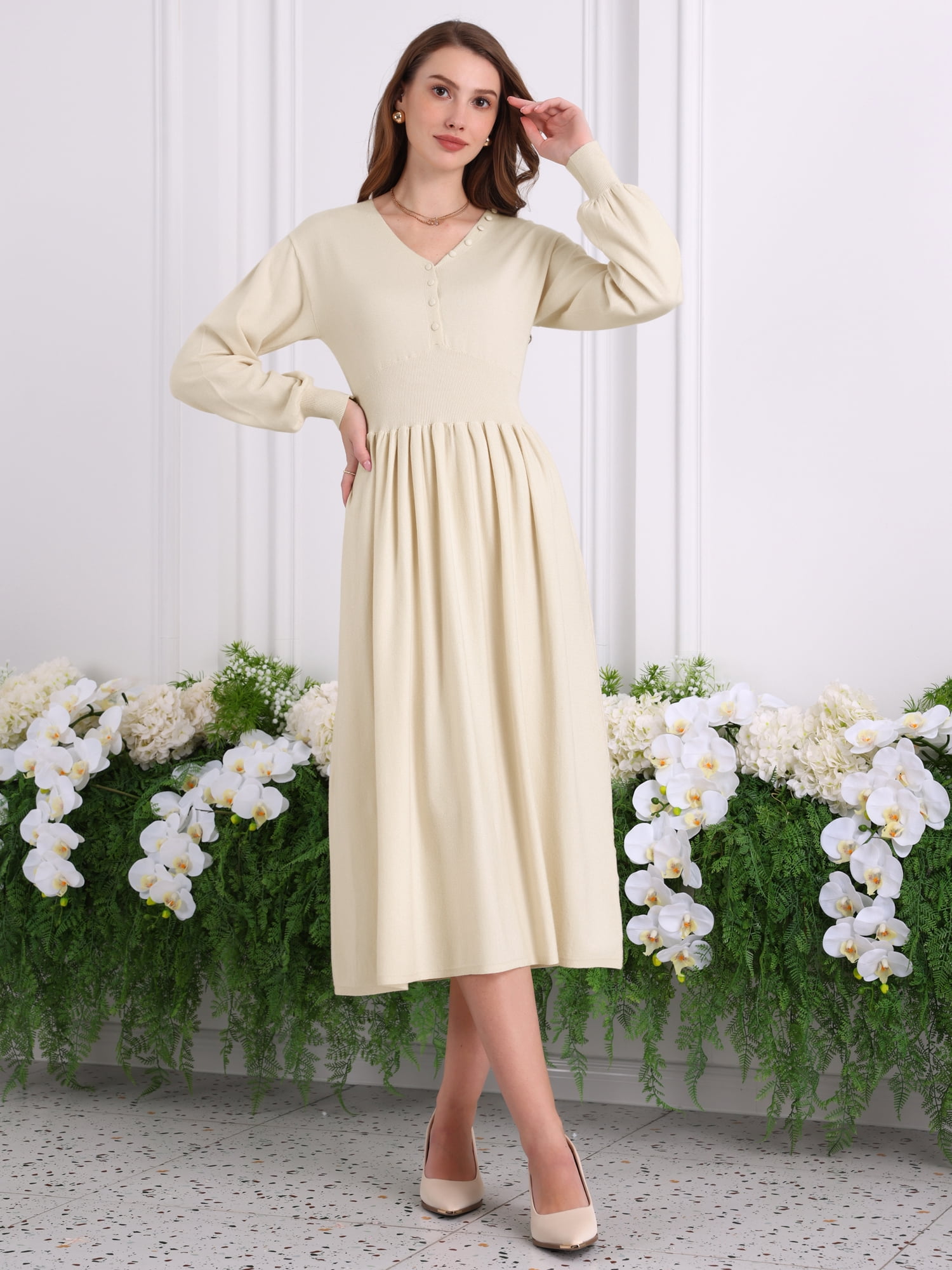 DARING DIVA Long Sleeve Sweater Ribbed Knit Midi A-Line Dress 2XL Beige