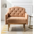 thumbnail image 1 of Modern Accent Chair with Rose Golden Feet, Armchair, Single Sofa Couch Teddy Velvet Fabric Chair Club Chair for Home Office Study Living Room Vanity Bedroom(Camel Teddy), 1 of 8