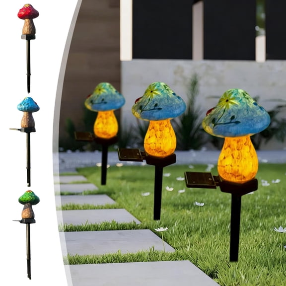 Solar Mushroom Garden Lights Outdoor, Resin LED Ground Stake Pathway Lights with IP65 Waterproof, Solar Powered Yard Decor for Garden, Patio, Lawn, and Walkway