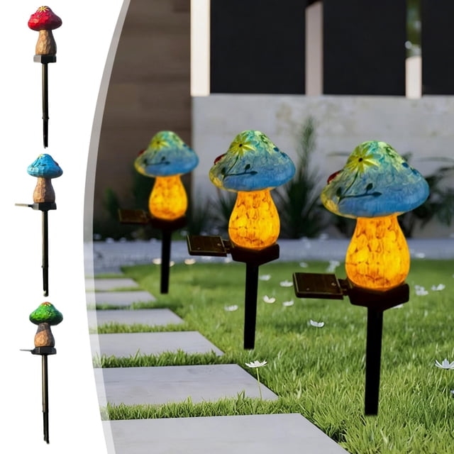 Luz solar de estacas de jardín en forma de hongos al aire libre – Luz LED de resin para el sendero de borde, impermeable IP65, decoración solar del patio para jardín, parterre de flores, pasillo