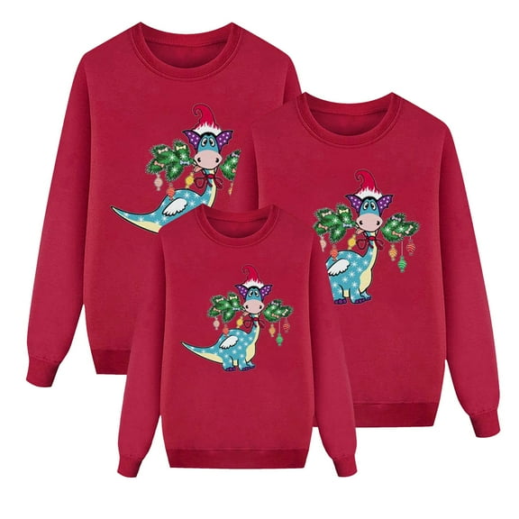 Fiaer Matching Family Christmas Sweatshirts Funny Santa Crewneck Long Sleeve Pullover Xmas Holiday Loose Fit Tops Dad XL