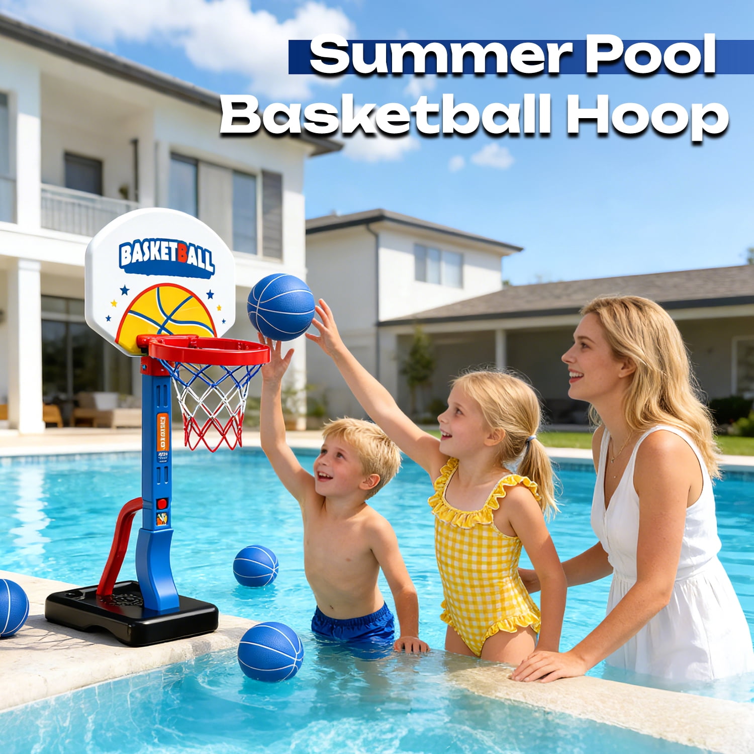 JoyStone   2 in 1 Kids Basketball Hoop, Toddler Basketball Hoop Indoor Mini Adjustable Poolside Basketball Goals with Ball Pump for Boys Girls Outdoor Toys, Blue