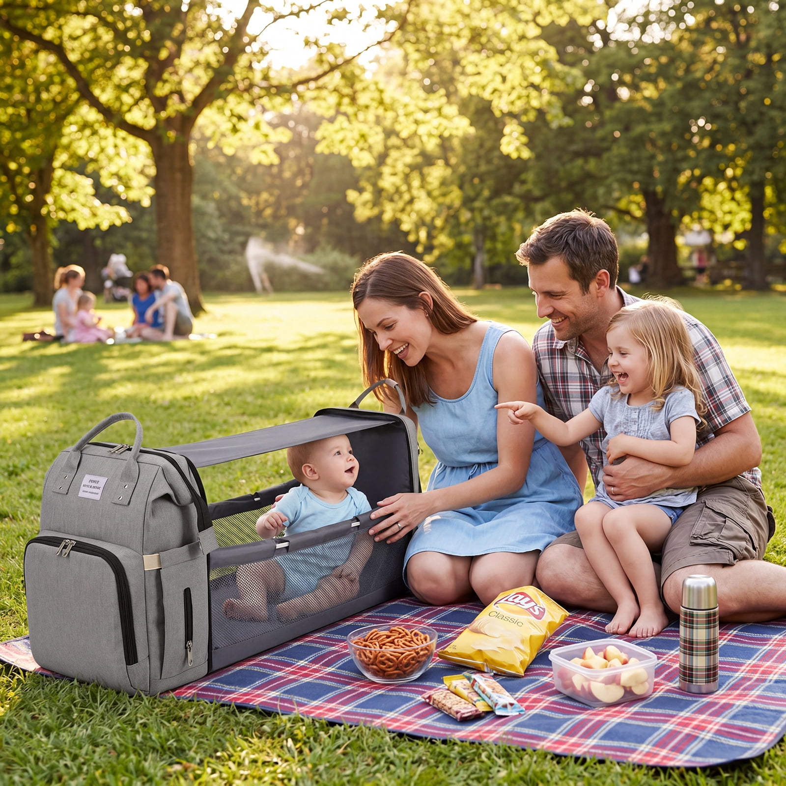 Diaper Bag Backpack, Large Waterproof Baby Bag for Mom with Changing Pad, USB Charging Port, Baby Shower Gifts, Gray