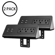 "Happyline" Two Desk edge mount power outlets with USB charge ports - black