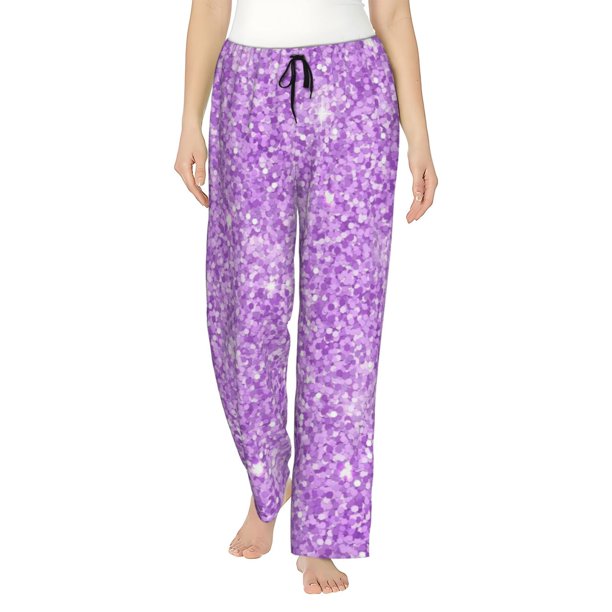 Fotbe Lilac Glittering Pantalones de Pijama para Mujer, Pantalones de Dormir, Pantalones Pj con Cordón y Bolsillos-XX-Large