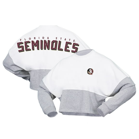Women's Spirit Jersey White Florida State Seminoles Heather Block Cropped Long Sleeve Jersey T-Shirt