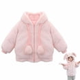 thumbnail image 2 of Coerni Toddler Baby Girls Faux Coats Winter Fleece Jacket Warm Clothes Bunny Rabbit Ear Full Zip Hooded Outwear 1-6 Years, 2 of 7