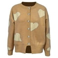 thumbnail image 4 of Pxiakgy Women's Autumn And Winter New Love Printing Knitted Long Sleeve Cardigan Coat Khaki1 + 3XL, 4 of 5