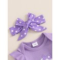 thumbnail image 6 of RUINIXCW Newborn Baby Girl Halloween Outfit Infant Girls Fall Winter Clothes Ghost Embroidery Ribbed Long Sleeve Romper with Dot Pants Headband Set, 6 of 10