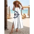 thumbnail image 2 of Nuevos vestidos de vacaciones para mujer, elegantes vestidos midi con estampado de ancla, vestidos femeninos de manga corta, ropa oversize de moda, verano 2024, 2 of 5