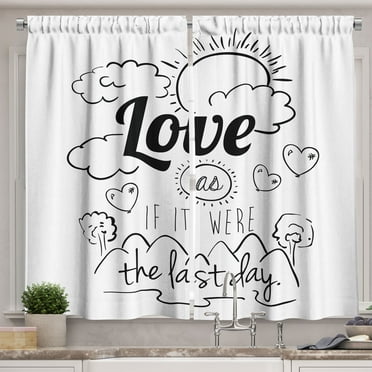 Ambesonne Inspirational Kitchen Curtains, Optimist Message, 55"x39", Black and White