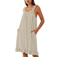 thumbnail image 2 of Pounoo Sleep Dresses for Women Square Neck Sleeveless Ruffled Trim Loose Fit Nightgowns Comfortable Flowy Maxi Nightwear Gift, 2 of 9