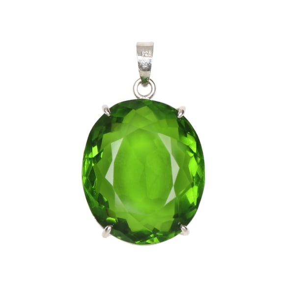 Gemhub 68Ct. Oval Cut Green Amethyst Gemstone Pendant 925 Silver Pendant February Birthstone Pendant