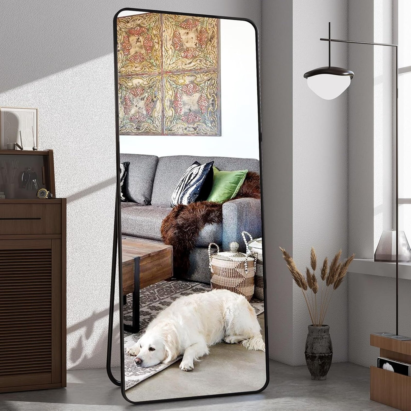 Lumora 60"x20" Full Length Aluminum Alloy Standing Floor Mirror, Black