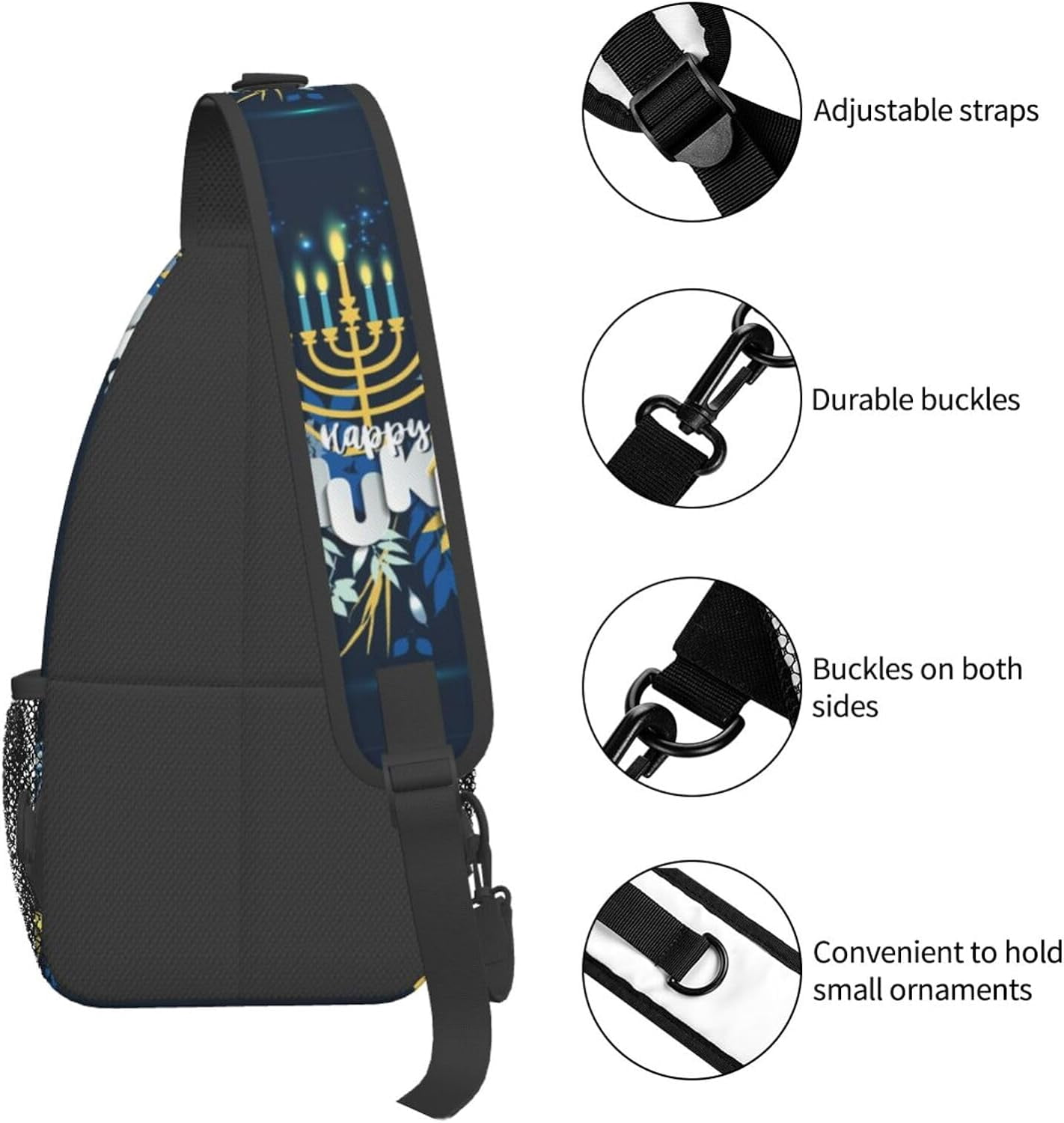 Happy Hanukkah Jewish Chanukah Holiday Sling Bag Crossbody Hiking Travel Chest Bags Backpack Shoulder Daypack for Women Men