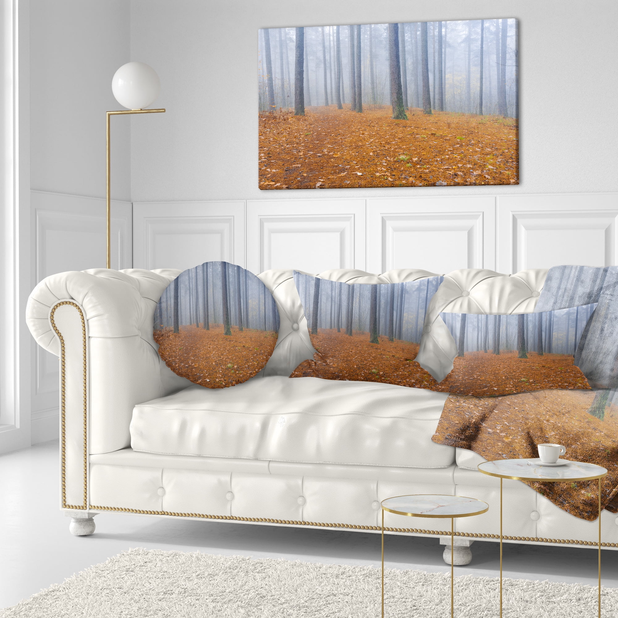 Designart Foggy Dense Forest in autumn - Modern Forest Throw Pillow - 12x20