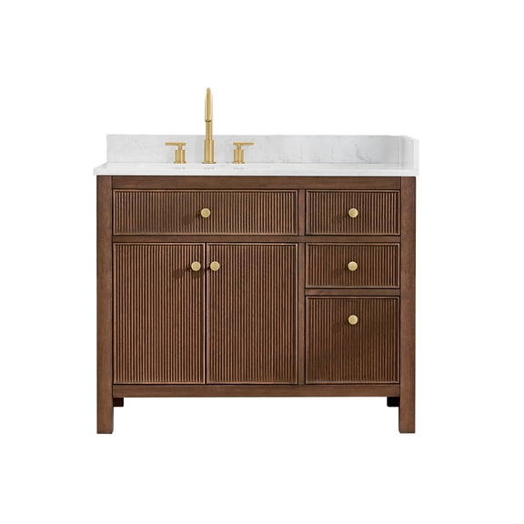 Cerrito 42" Wood Vanity in Brown Oak with Grain Engineered Stone Top no Mirror