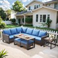 thumbnail image 2 of Bellefurn Outdoor Patio Conversation Set,7 Piece Wicker Outdoor Furniture Set with Swivel Glider Chair Set of 2,Sectional Sofa ,Coffee Table and Ottomans for Porch Balcony Garden Deck Yard, 2 of 13