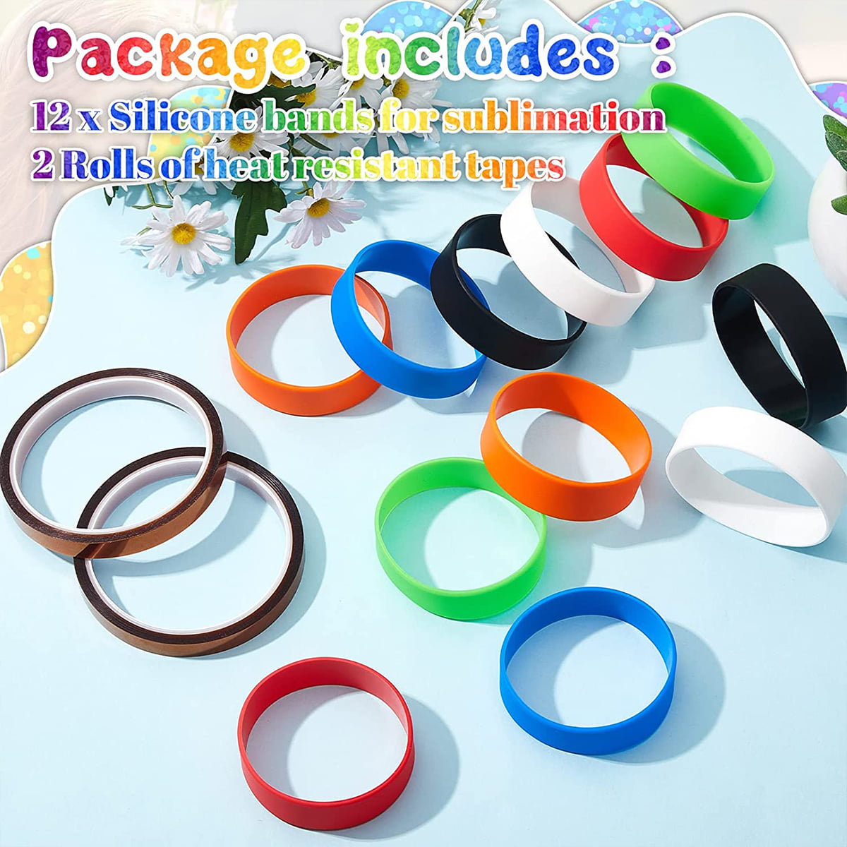 Dielianyi 7 Pcs Silicone Bands for Sublimation Tumbler Shrink Wrap Heat-Resistant Rubber Bands Paper Holder Ring Elastic Bands for Prevent Ghosting