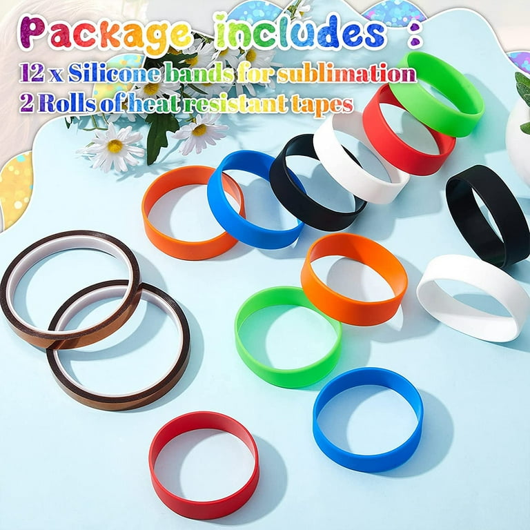 Eummy Silicone Bands Elastic Heat Resistant Sublimation Paper Holder Ring Band Prevent Ghosting Water Bottle Bands with Heat Tape for Wrapping Cups
