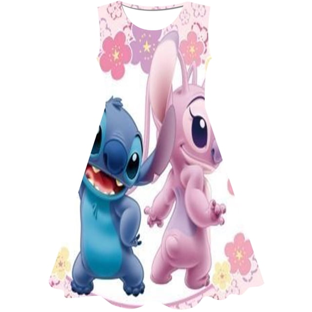 2023 año Disney Stitch dibujos animados 3D estampado niñas Stitch lindo vestido fiesta de cumpleaños princesa Navidad vestido apto para niñas tamaño 6M-140T9T Gao Jinjia LED