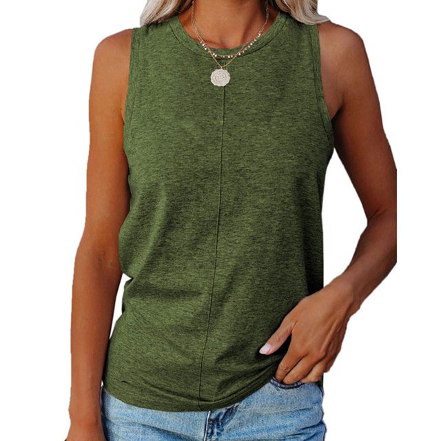 Débardeurs d'Entraînement d'Été Grande Taille pour Femmes, 2024 Camisole Sans Manches à Encolure Ronde Centrale Unie Hauts Confort pour Femmes Couleur Débardeurs et Camisoles Décontractés pour Femmes Vert