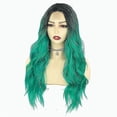 thumbnail image 3 of Long Wavy Wig Green Wigs For Women Middle Part Curly Synthetic Hair Teal Wigs For Women Natural Looking Heat Resistant Fiber For Daily Party Cosplay U, 3 of 5