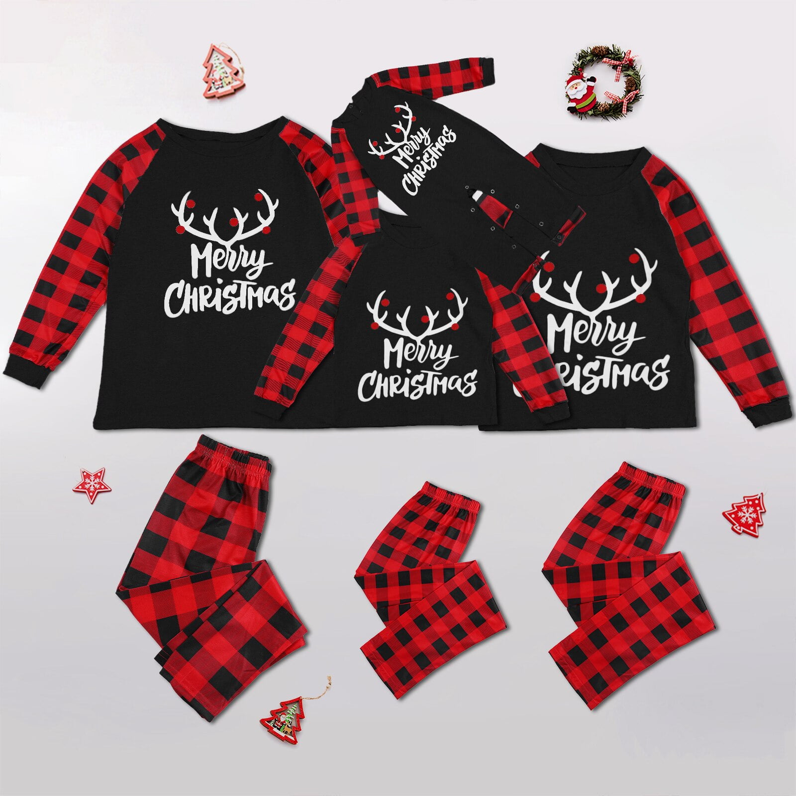 Family Christmas Mom Dad Kids Matching Pajamas Set Winter Baby Dog Romper Cotton Soft 2 Pieces Suit Sleepwear Xmas Family Look Walmart