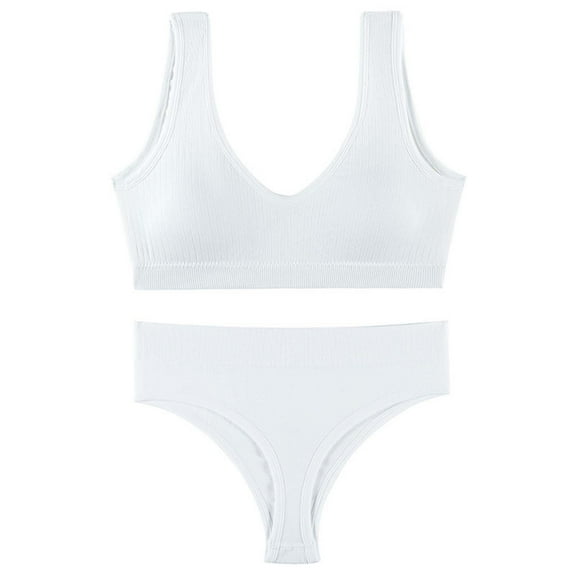 QIPOPIQ Underwear for Women Plus Size Vest Set Sexy Steel Ringless Bra Beautiful Back Low-waist Panties