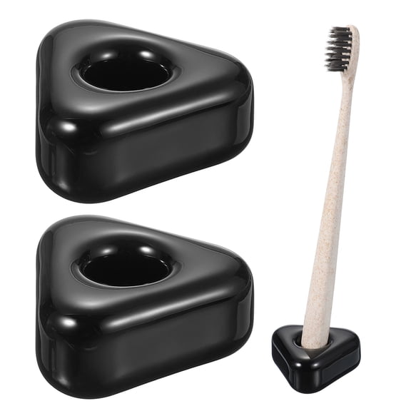 Uxcell 2 Pcs Mini Ceramics Toothbrush Holder Stands, Sleek Mini Countertop Toothbrush Triangle Shape Ceramic Holder Stand for Bathroom Vanity Countertops, Black