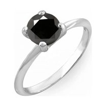 10K White Gold Round Black Diamond Ladies Bridal Engagement Solitaire Ring