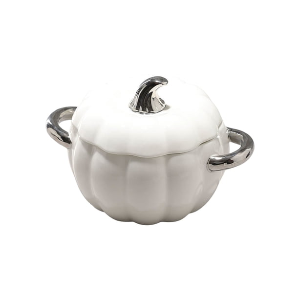 Yhmxh Utensilios de cocina Tazón de sopa de cerámica de 1800 ml con tapa, forma de calabaza, para uso doméstico, tazón grande de fideos de doble espiga. Muebles para cocina Accesorios de cocina
