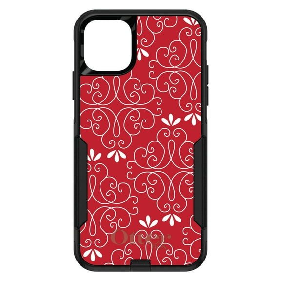 DistinctInk OtterBox Commuter Custom Case for Apple iPhone 15 (6.1" Screen) - Dark Red White Floral - Slim Profile Design