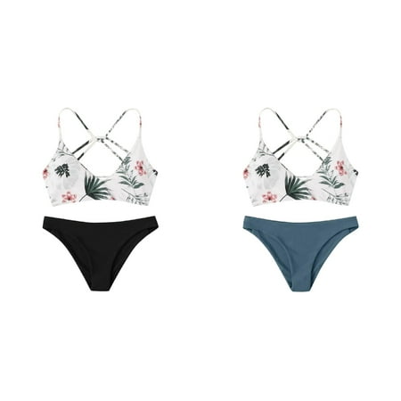 (2-Pack) Kcodviy Set Print Floral Beachwear Womens Swim Bra Tops Women Push-Up Swimsuit Random Skirt Suit 14W Swimwear Padded Bikini Swimwears Board Shorts Set Tankinis Set