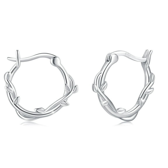 Cuoka Leaves Hoop Earrings 925 Sterling Silver for Women Mom Wife 18K White Gold Plated Jewelry Birthday Christmas Gifts for Sensitive Ears