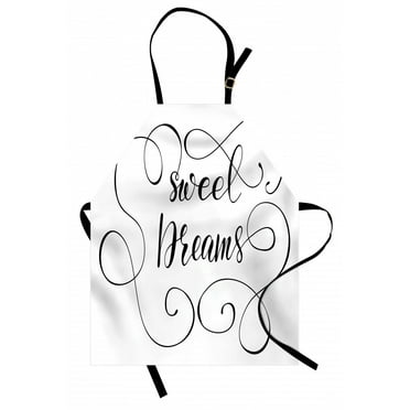Sweet Dreams Apron Inspirational Text with Modern Romantic Calligraphy Design and Swirls, Unisex Kitchen Bib Apron with Adjustable Neck for Cooking Baking Gardening, Black and White, by Ambesonne