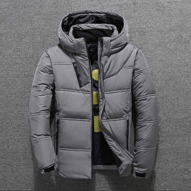 Mikilon Men Solid Casual Thicken Hooded Zipper Turndown Multi-pocket Jacket Coats