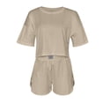 thumbnail image 3 of Jamicy Women's Pajamas Set Solid Color Casual Sleepwear Tee Shirts and Shorts Side Slit Crewneck Loungewear Two-Piece Set for Home Wear, 3 of 9