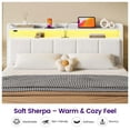 thumbnail image 5 of Greenstell Queen Size Bed Frame with Charging Station, LED Lights, Upholstered Headboard & Storage Shelves, No Box Spring Needed, Noise-Free,  White, 5 of 8
