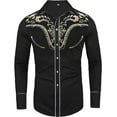 thumbnail image 3 of Daupanzees Slim Fit Shirts for Men Button Down Long Sleeve Embroidery Shirts Men's Western Cowboy Shirt Cotton Male Floral Embroidered Snap, 3 of 5
