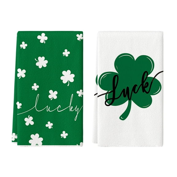 Sm:)e Green Clover Shamrock Luck St. Patrick's Day Kitchen Towels Set of 2, 18 x 26 Inch