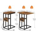thumbnail image 4 of Foldable End Table, C Shaped Side Table with Charging Station, Sofa Couch Table That Slide Under for Living Room Bedroom Small Spaces, Easy Assembly, Rustic Brown and Black, 4 of 9